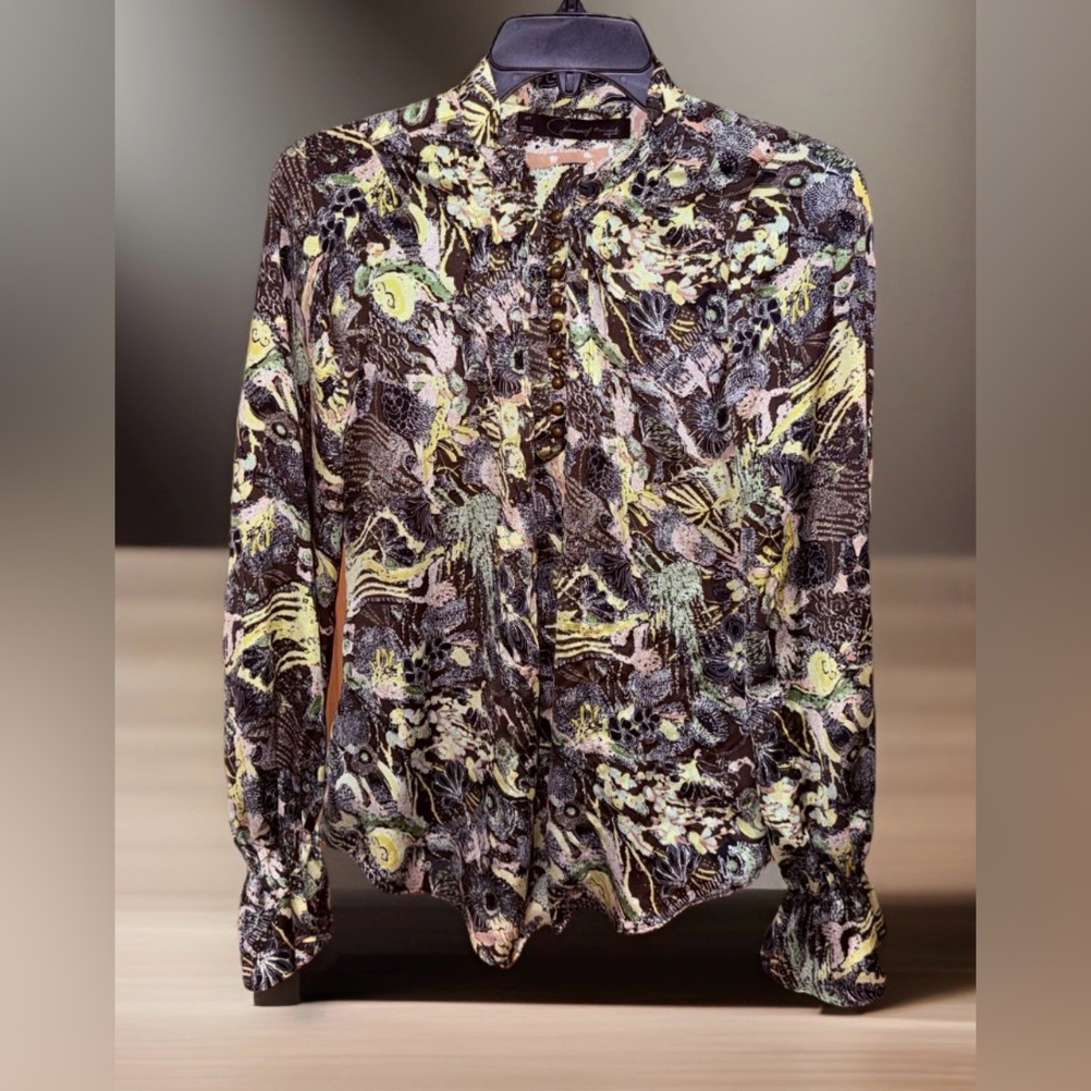 Patterson J. Kincaid Women’s Multicolor Anemone Blouse w/Brass Buttons-M-EUC